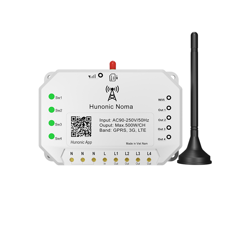 Công tắc Hunonic Noma 4CH Điều khiển mọi thiết bị từ xa qua điện thoại dùng sim